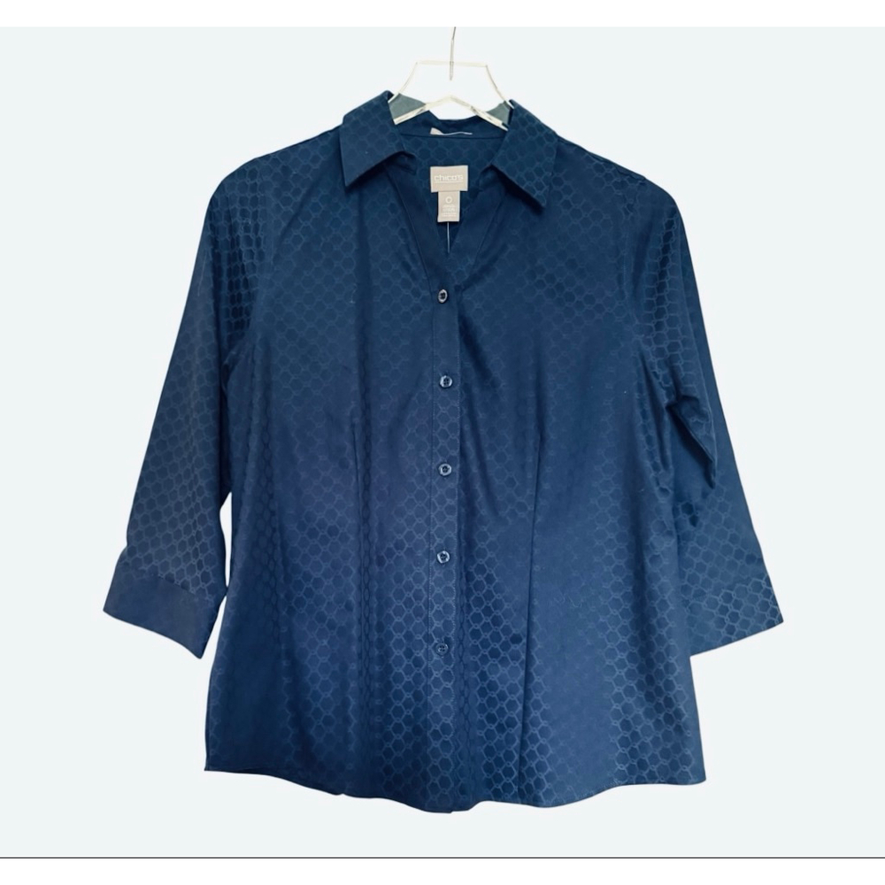 Women's Chico's Button-Up Geo Jacquard Shirt Navy Small